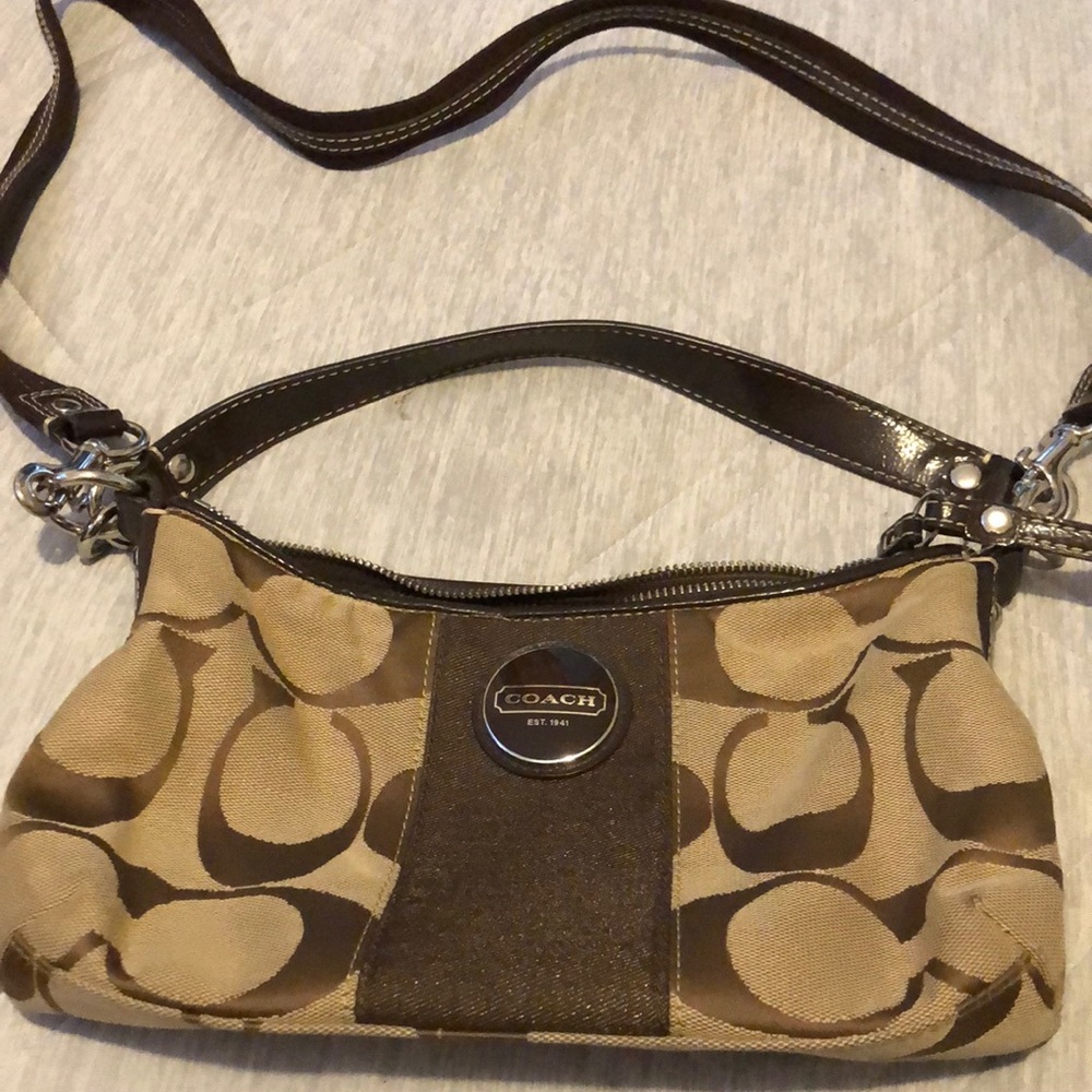 Tan and brown small Coach bag